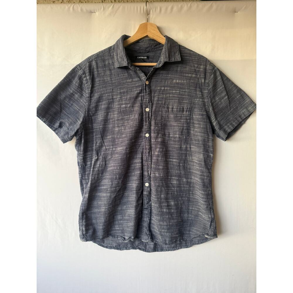 Express Chambray Cotton Button Up Shirt-‎ Size L